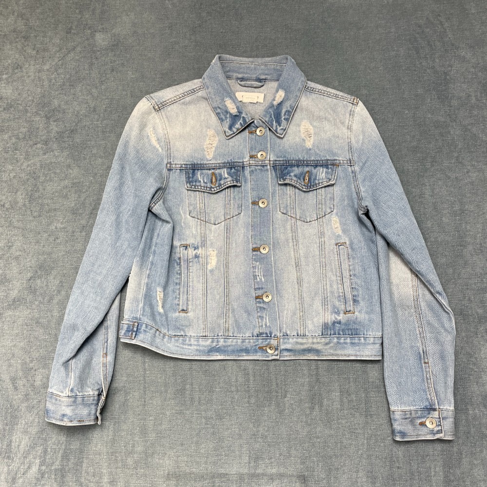 Ci Sono Denim Collection Trucker Jacket Womens L Blue Front Pockets Distressed